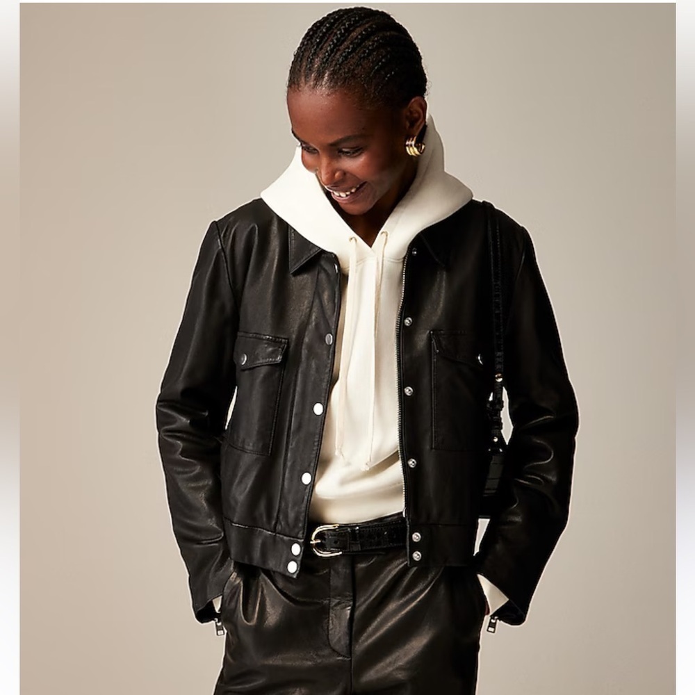 J. Crew Collection leather shirt-jacket in Black New With Tags!